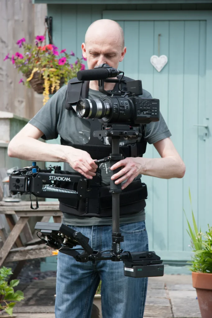 Jamie Rhodes-Simpson operating his Steadicam rig configured with a Sony FS700 camera.